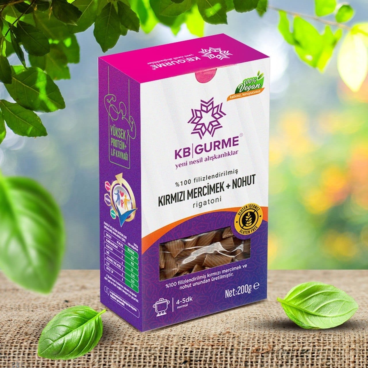 Glutensiz & Vegan Kırmızı Mercimek + Nohut Makarna Rigatoni 200 gr