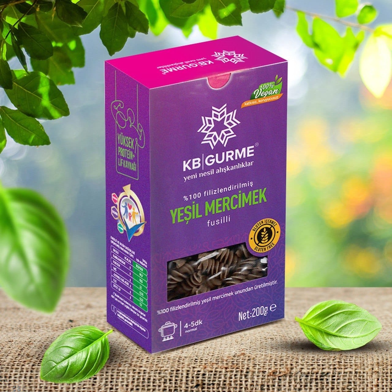 Glutensiz & Vegan Filizlendirilmiş Yeşil Mercimek Makarna Fusilli 200 gr
