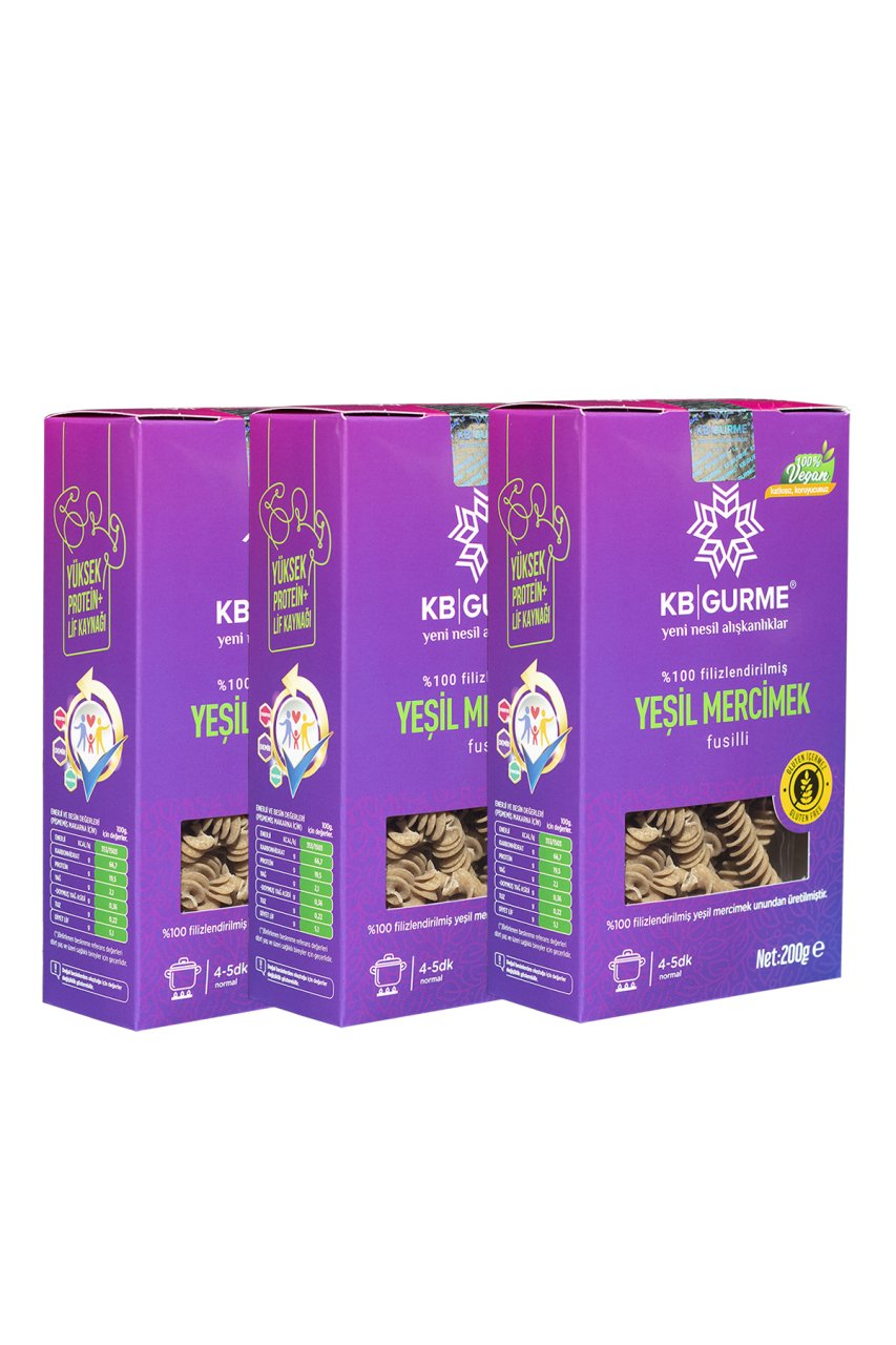 Glutensiz & Vegan Yeşil Mercimek Makarna Fusilli 200 gr 3 Adet
