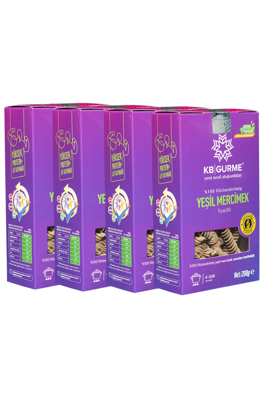 Glutensiz & Vegan Yeşil Mercimek Makarna Fusilli 200 gr 4 Adet