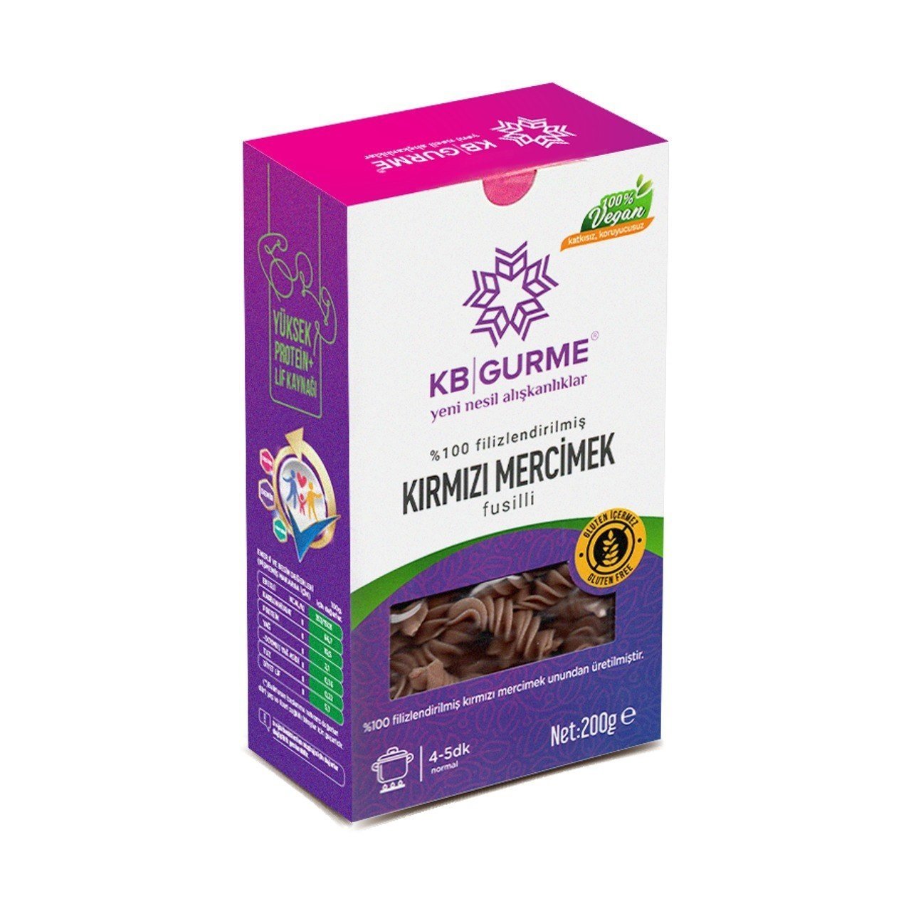 Glutensiz & Vegan Filizlend. Kırmızı Mercimek Makarna Fusilli 200 gr